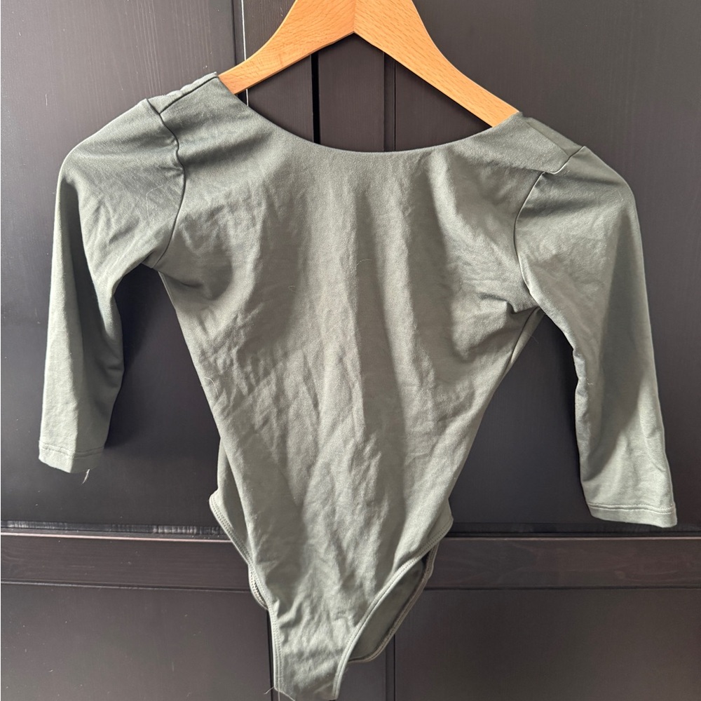 Ballet Rosa 3/4 sleeve leotard, soft dark green, XS.